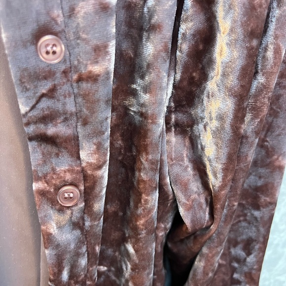 VINTAGE 90s 2000s MAUVE PINK CRUSHED VELVET SOFT GIRL BUTTON DOWN TOP SHIRT L - Picture 3 of 9